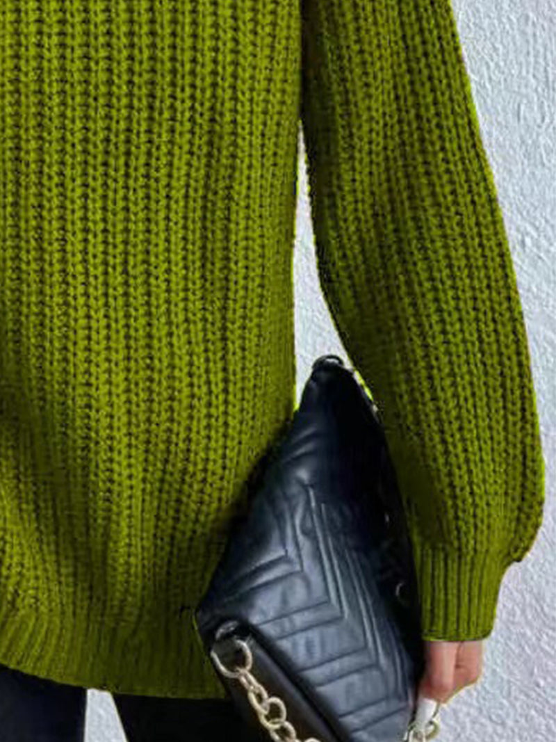 Full Size Turtleneck Rib-Knit Slit Sweater - AnnieMae21