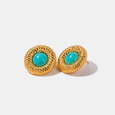 Artificial Turquoise Stainless Steel Gold-Plated Earrings