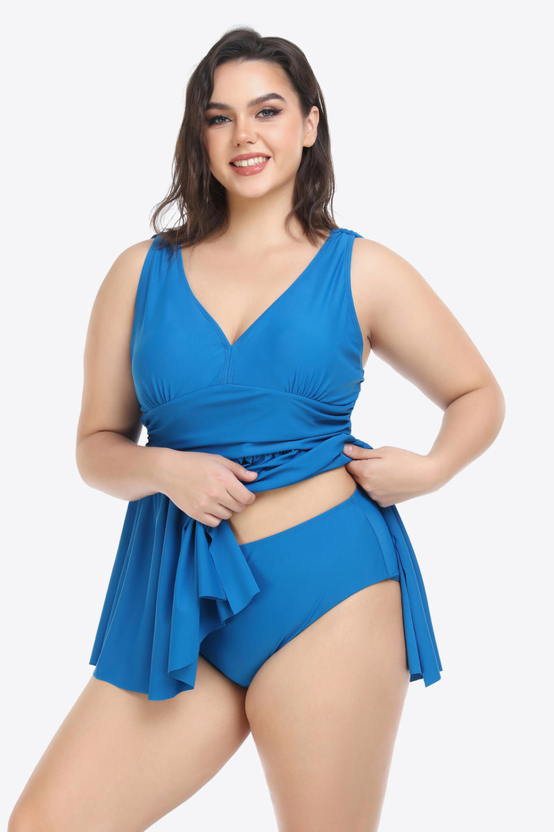 Plus Size Plunge Sleeveless Two-Piece Swimsuit - AnnieMae21