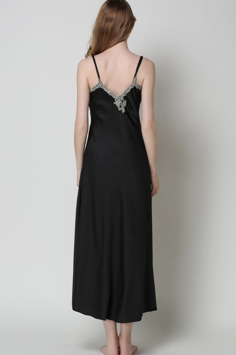 Full Size Lace Trim V-Neck Spaghetti Strap Satin Night Dress - AnnieMae21