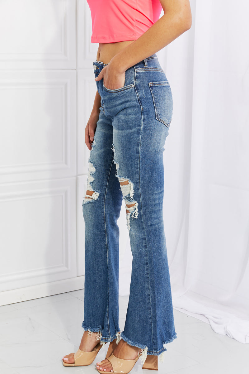 RISEN Full Size Hazel High Rise Distressed Flare Jeans - AnnieMae21