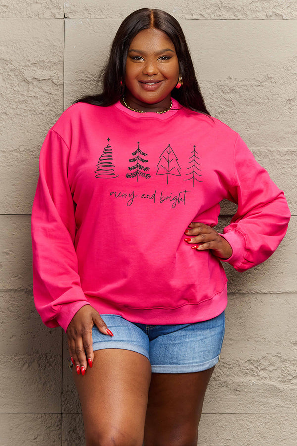 Simply Love Full Size MERRY AND BRIGHT Graphic Sweatshirt - AnnieMae21