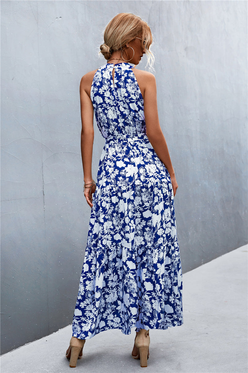 Printed Sleeveless Tie Waist Maxi Dress - AnnieMae21