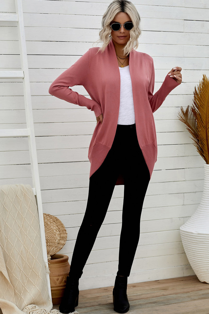 Long Sleeve Ribbed Hem Open Front Longline Cardigan - AnnieMae21