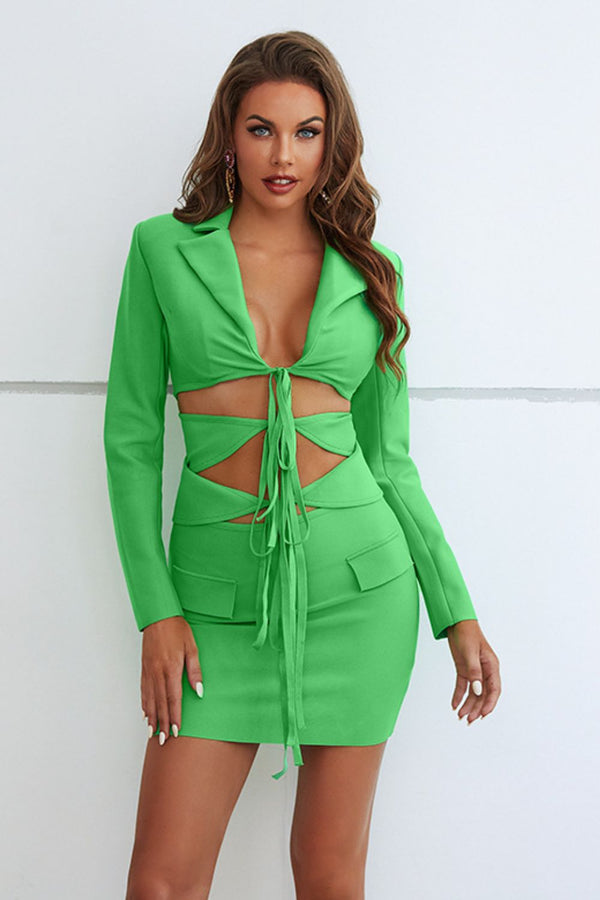 Cutout Tied Blazer and Skirt Set - AnnieMae21