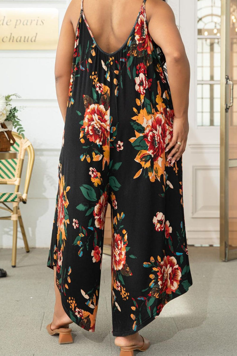 Plus Size Printed Spaghetti Strap Wide Leg Jumpsuit - AnnieMae21