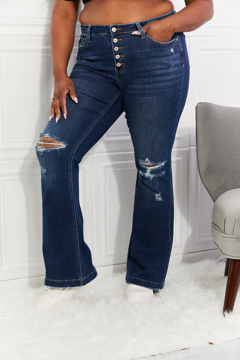 Kancan Full Size Reese Midrise Button Fly Flare Jeans - AnnieMae21