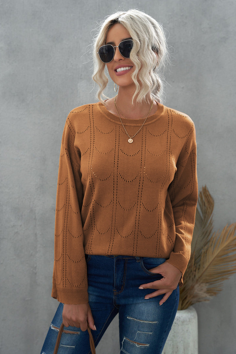 Openwork Flare Sleeve Pullover Sweater - AnnieMae21