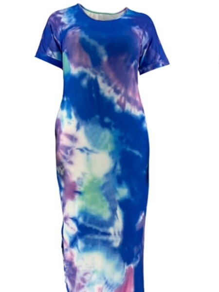 Tie Dye Printed Dress With Round Neck Slit
 HFBU9YP7KT - AnnieMae21