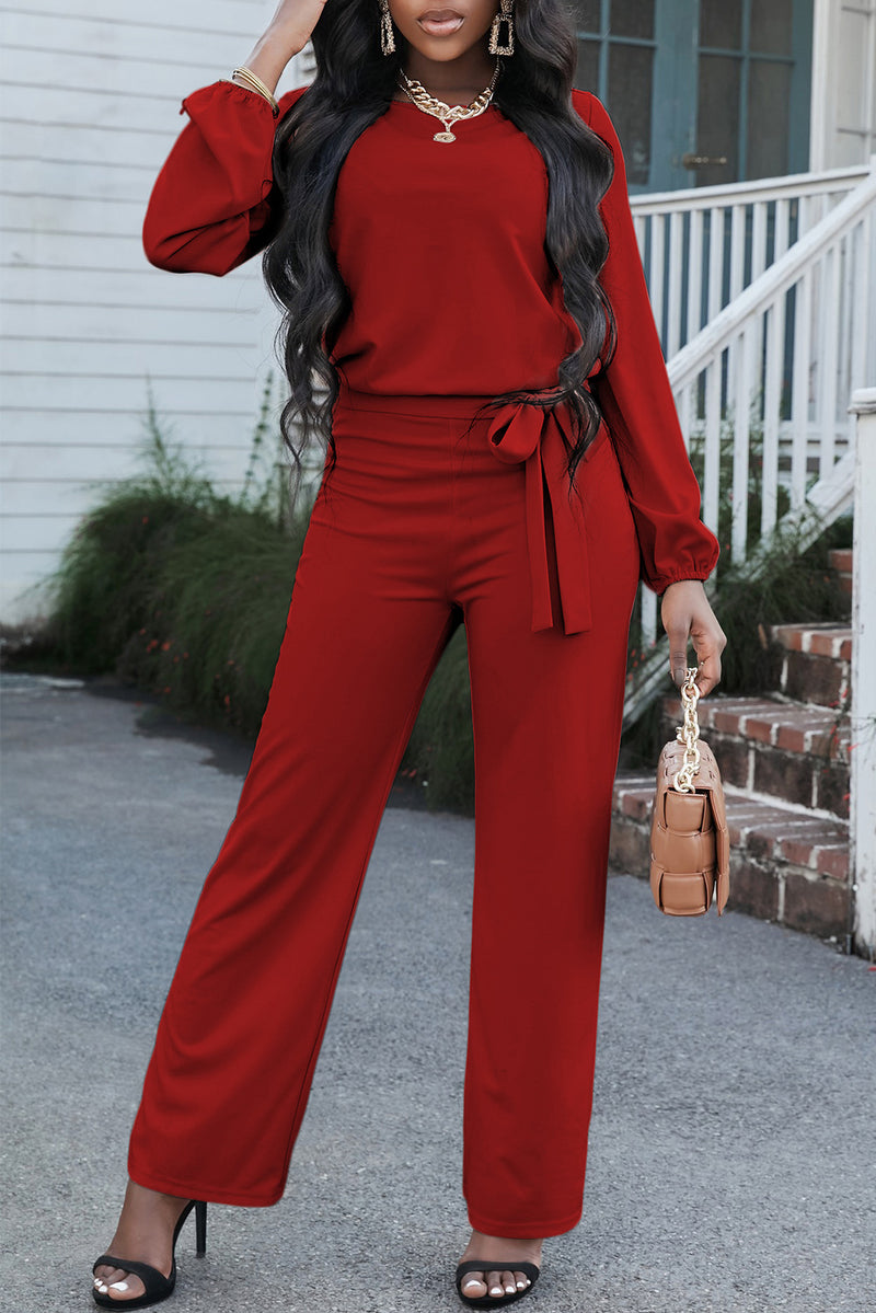 Boat Neck Tie Belt Jumpsuit - AnnieMae21