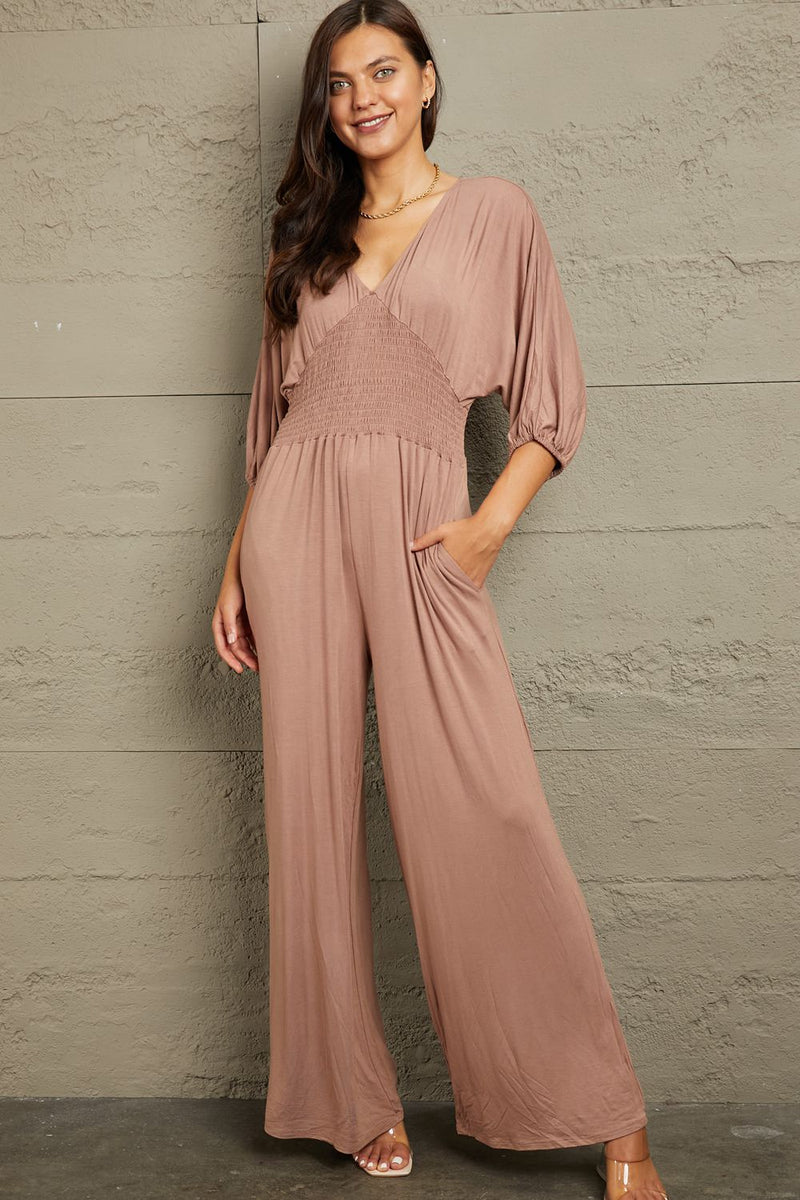 Culture Code Full Size Smocking Waist Jumpsuit - AnnieMae21