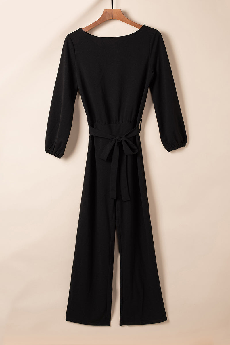 Boat Neck Tie Belt Jumpsuit - AnnieMae21