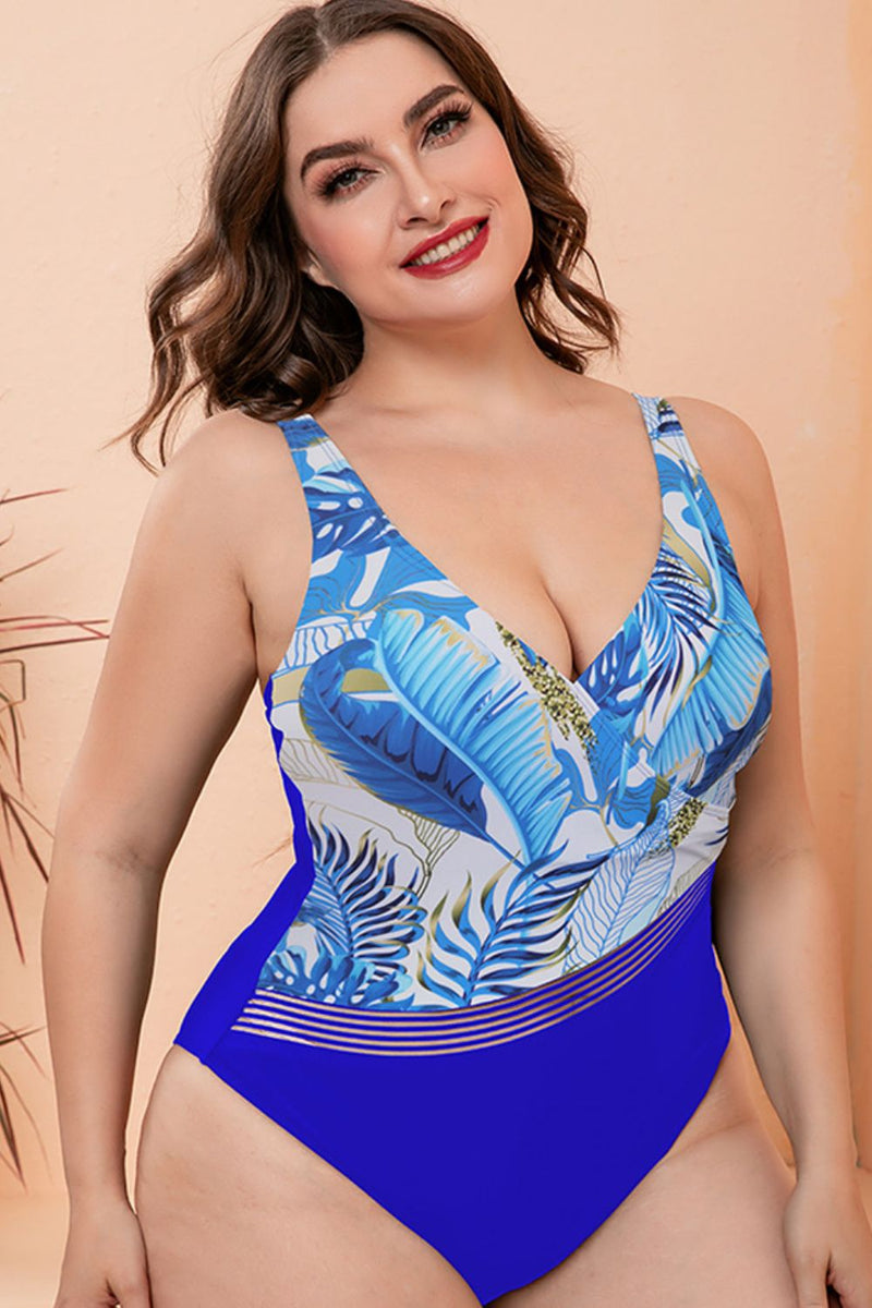 Full Size Two-Tone Plunge One-Piece Swimsuit - AnnieMae21
