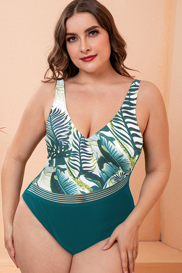 Full Size Two-Tone Plunge One-Piece Swimsuit - AnnieMae21