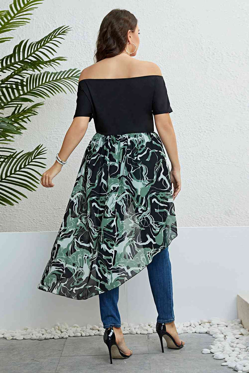 Plus Size Off-Shoulder Asymmetrical Hem Dress - AnnieMae21