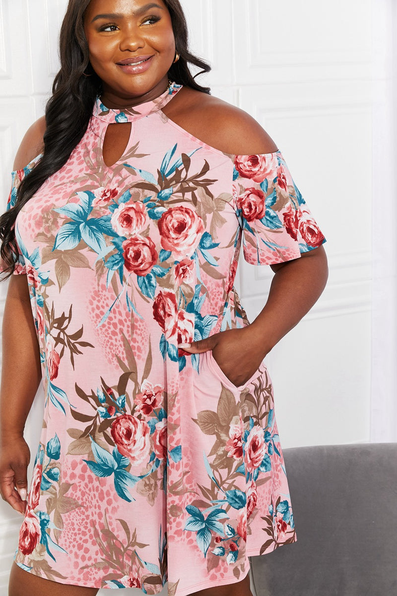 Sew In Love Full Size Fresh-Cut Flowers Cold-Shoulder Dress - AnnieMae21