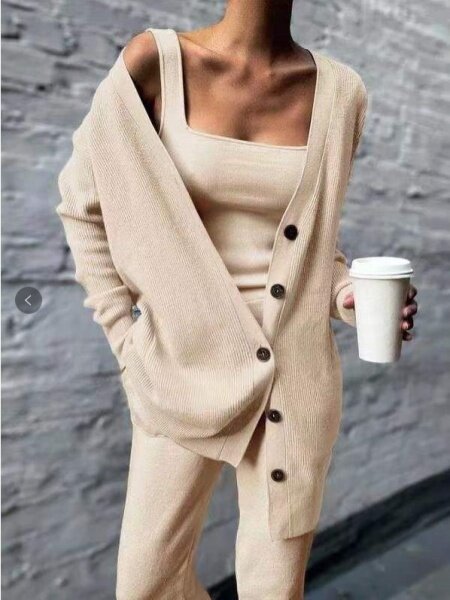 Casual Solid Color Vest Pants Three Piece Knit Set HKWWXK6PHN - AnnieMae21