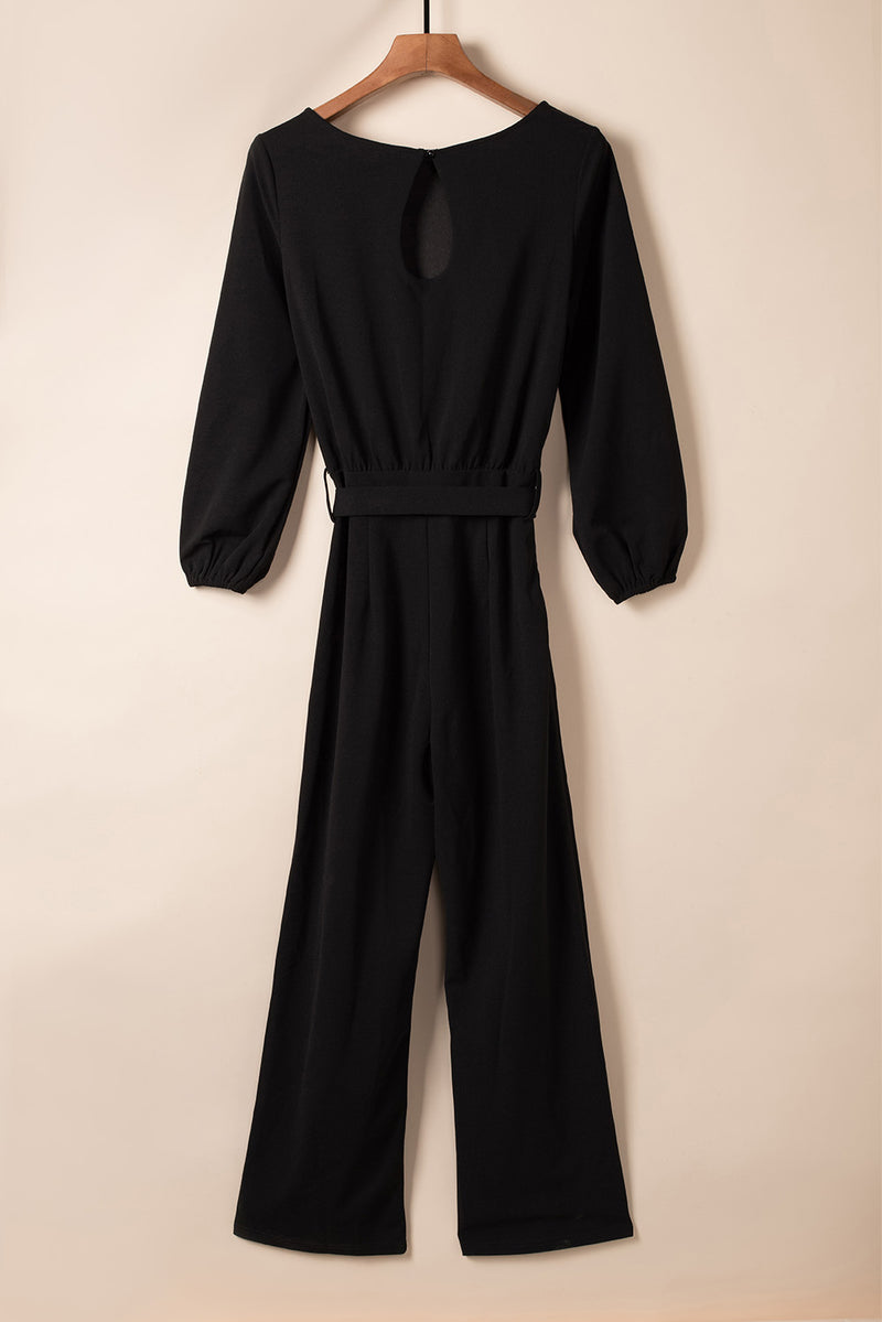 Boat Neck Tie Belt Jumpsuit - AnnieMae21