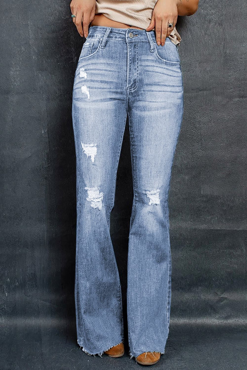 Distressed Raw Hem Flare Jeans - AnnieMae21