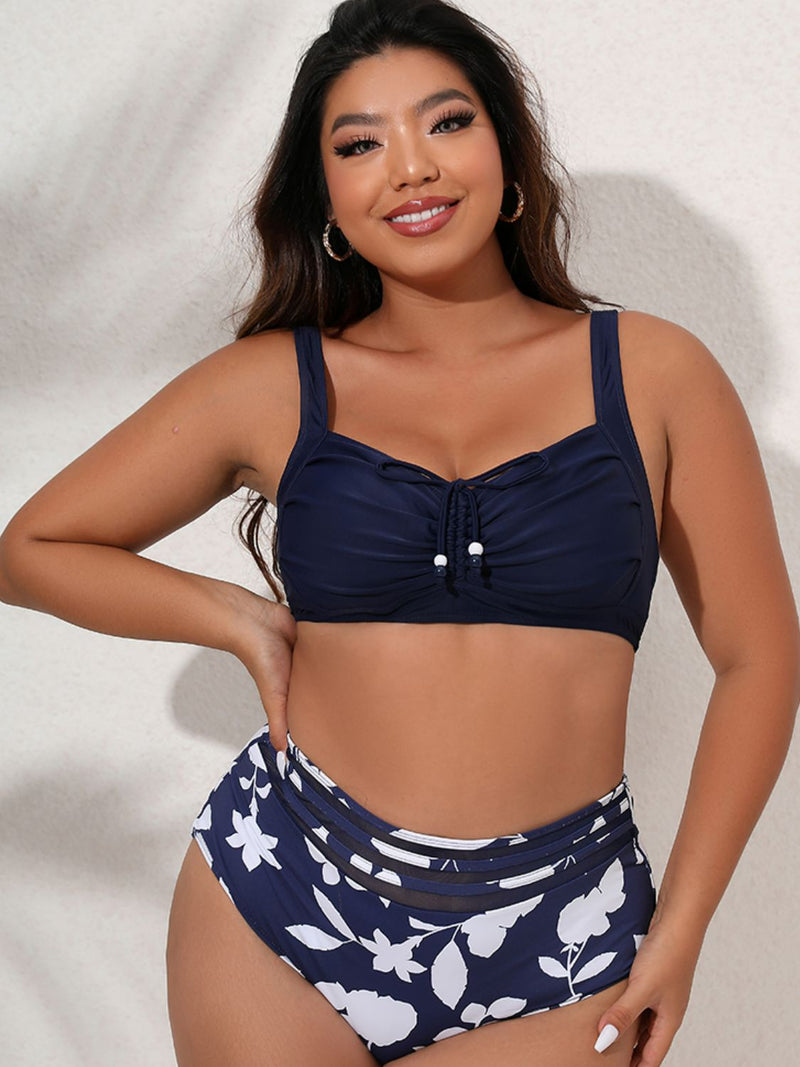 Plus Size Printed Gathered Detail Bikini Set - AnnieMae21