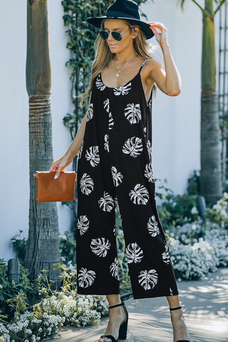 Botanical Print Spaghetti Strap Cropped Jumpsuit - AnnieMae21