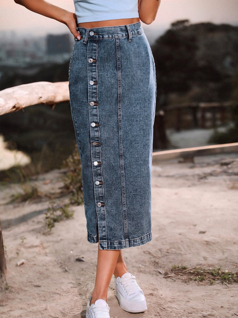 Button Down Denim Skirt - AnnieMae21