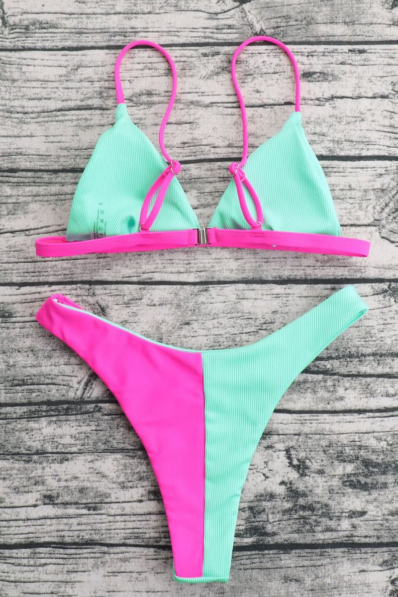 Contrast Ribbed Bikini Set - AnnieMae21