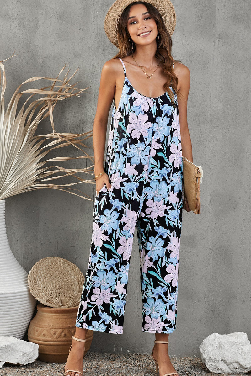 Botanical Print Spaghetti Strap Cropped Jumpsuit - AnnieMae21