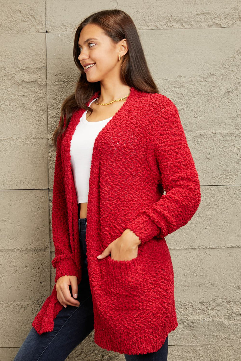 Zenana Falling For You Full Size Open Front Popcorn Cardigan - AnnieMae21