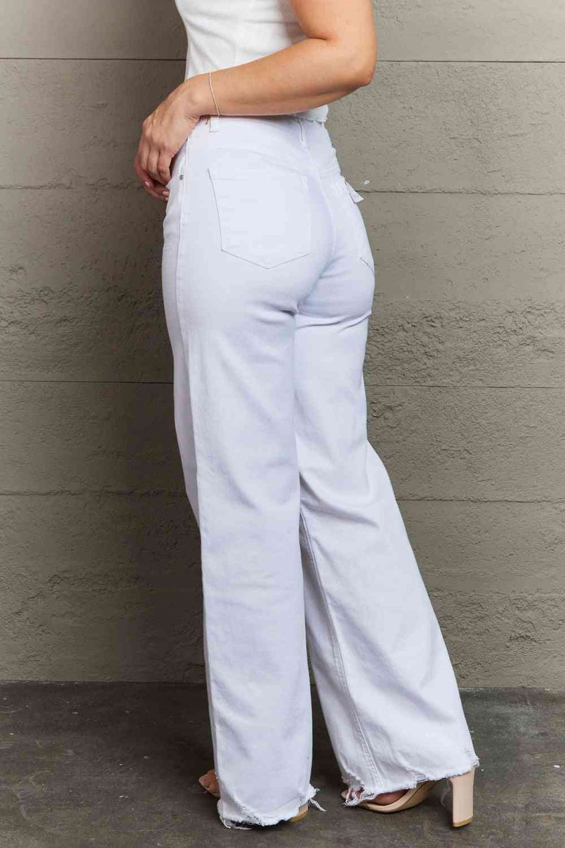 RISEN Raelene Full Size High Waist Wide Leg Jeans in White - AnnieMae21