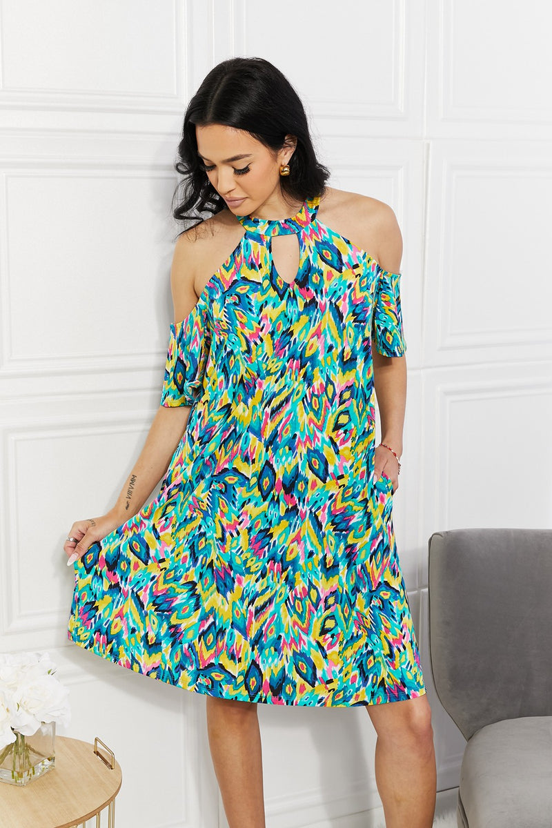 Sew In Love Full Size Perfect Paradise Printed Cold-Shoulder Dress - AnnieMae21