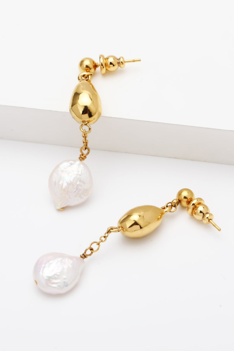 18K Gold-Plated Two-Tone Pearl Drop Earrings - AnnieMae21