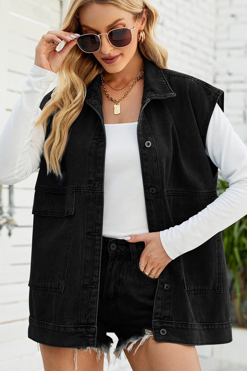 Sleeveless button-down denim jacket - AnnieMae21