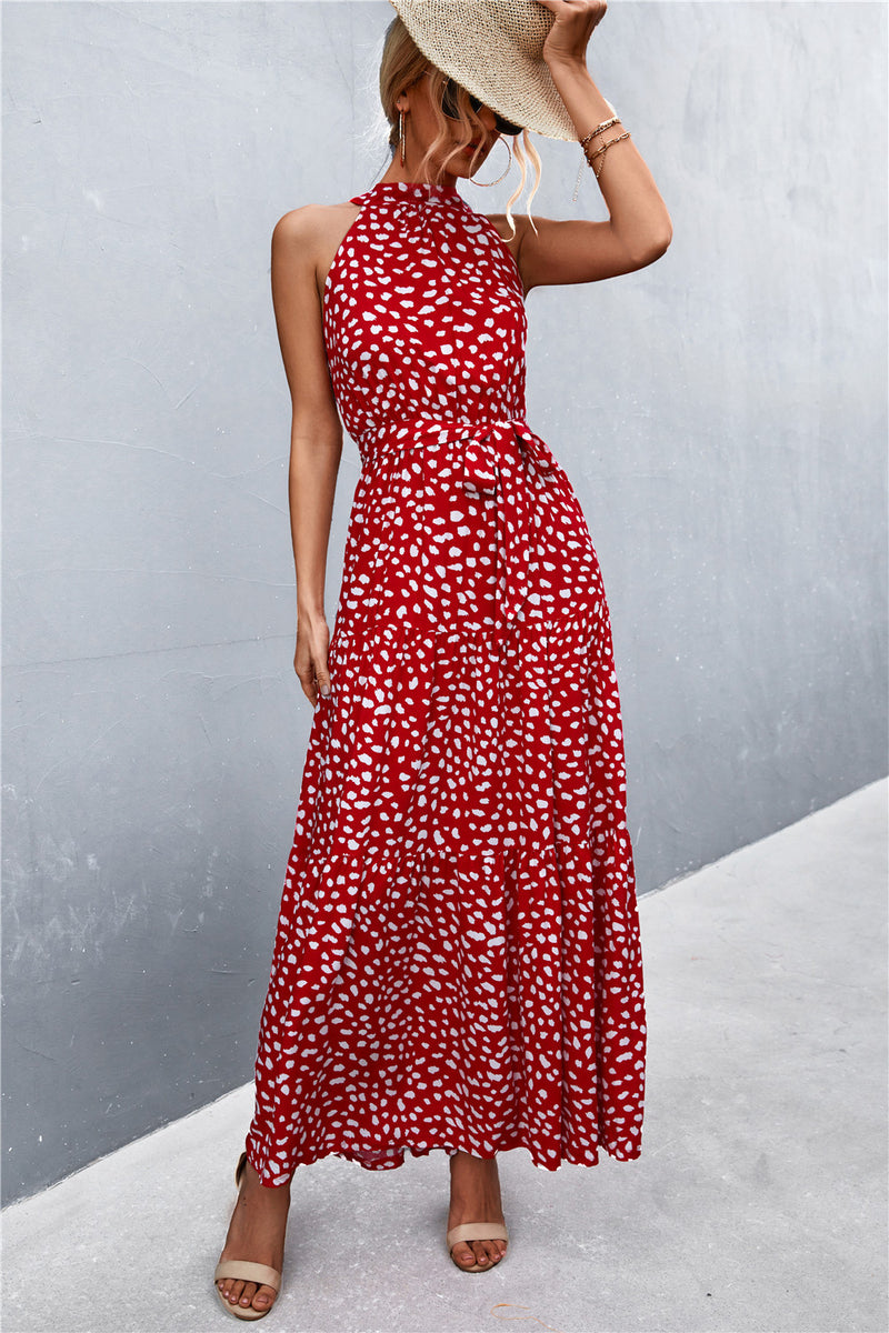 Printed Sleeveless Tie Waist Maxi Dress - AnnieMae21