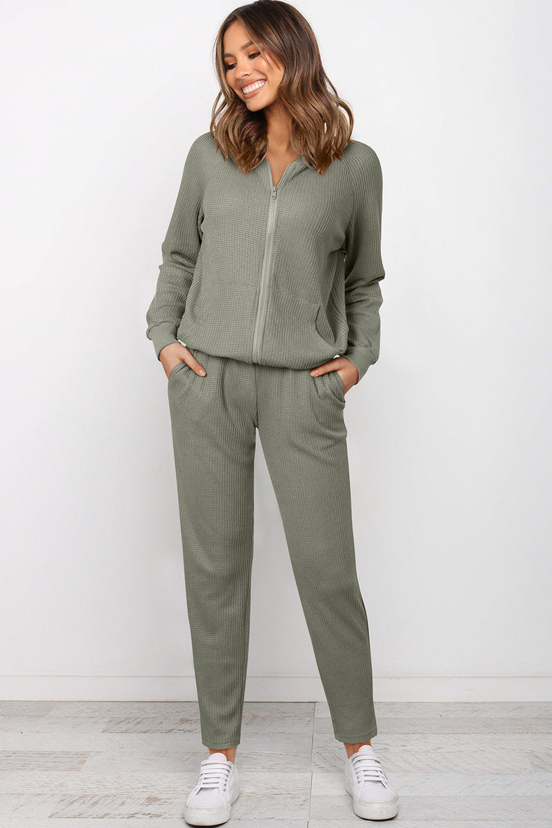 Zip-Up Long Sleeve Top and Pants Set - AnnieMae21