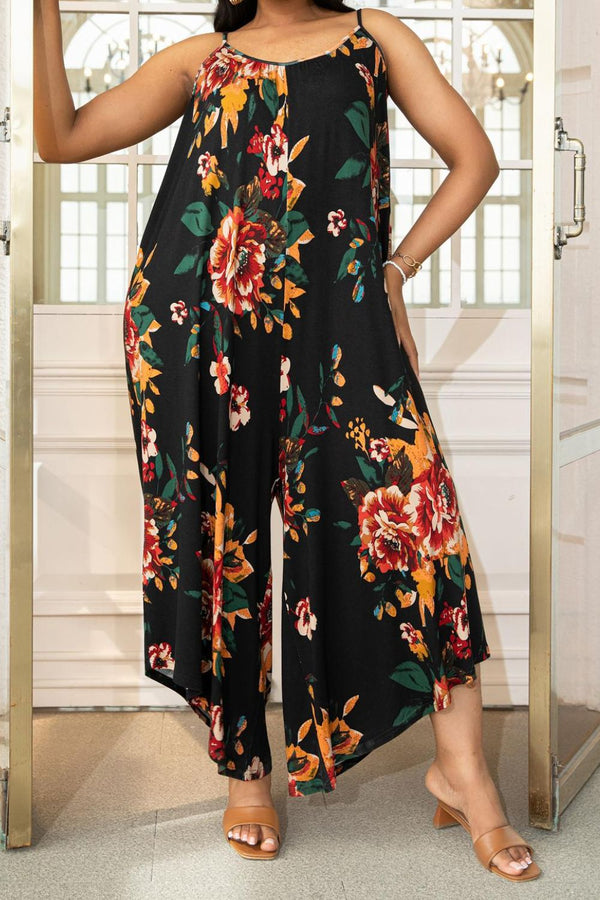 Plus Size Printed Spaghetti Strap Wide Leg Jumpsuit - AnnieMae21