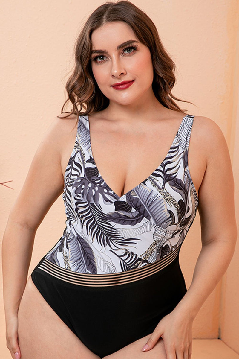 Full Size Two-Tone Plunge One-Piece Swimsuit - AnnieMae21