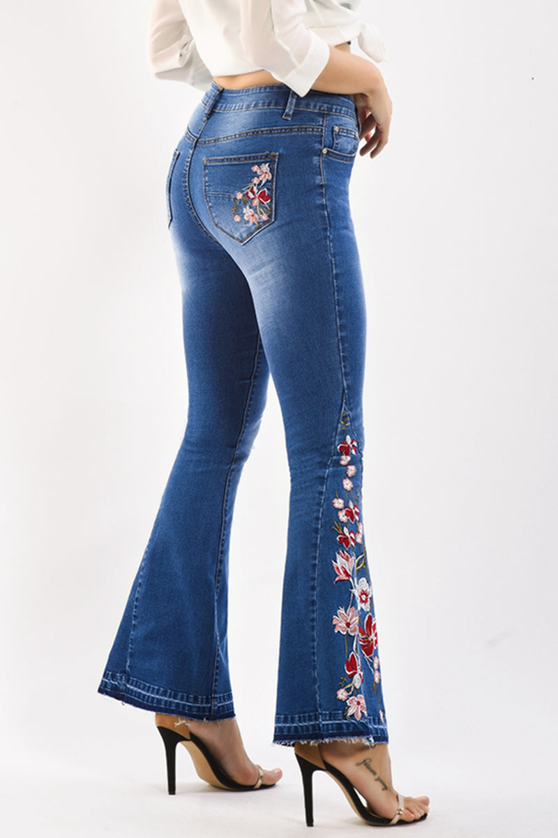 Full Size Flower Embroidery Wide Leg Jeans - AnnieMae21