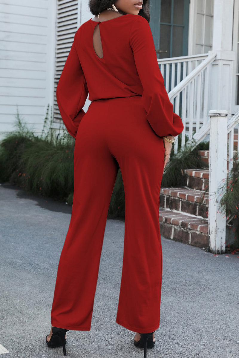 Boat Neck Tie Belt Jumpsuit - AnnieMae21