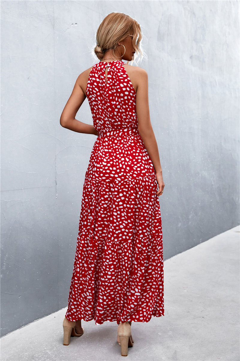 Printed Sleeveless Tie Waist Maxi Dress - AnnieMae21