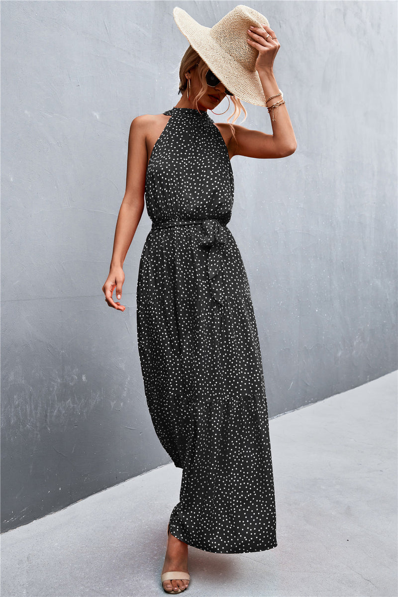 Printed Sleeveless Tie Waist Maxi Dress - AnnieMae21