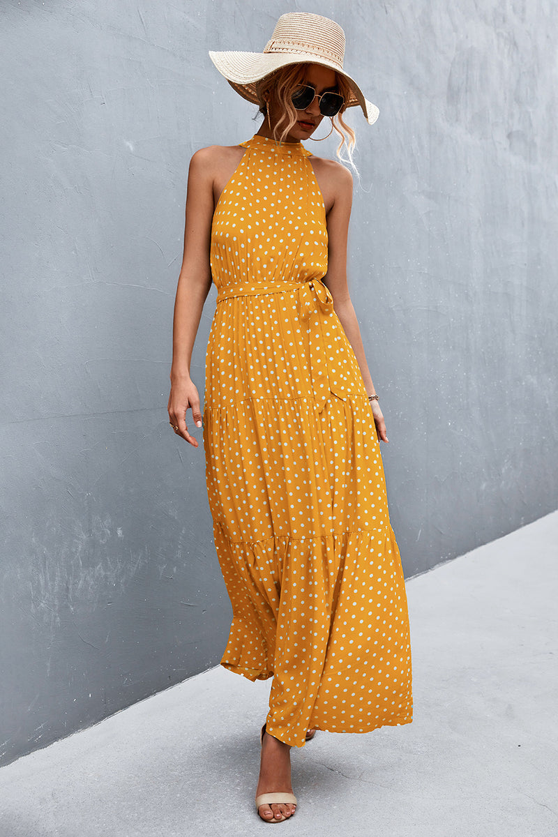 Printed Sleeveless Tie Waist Maxi Dress - AnnieMae21