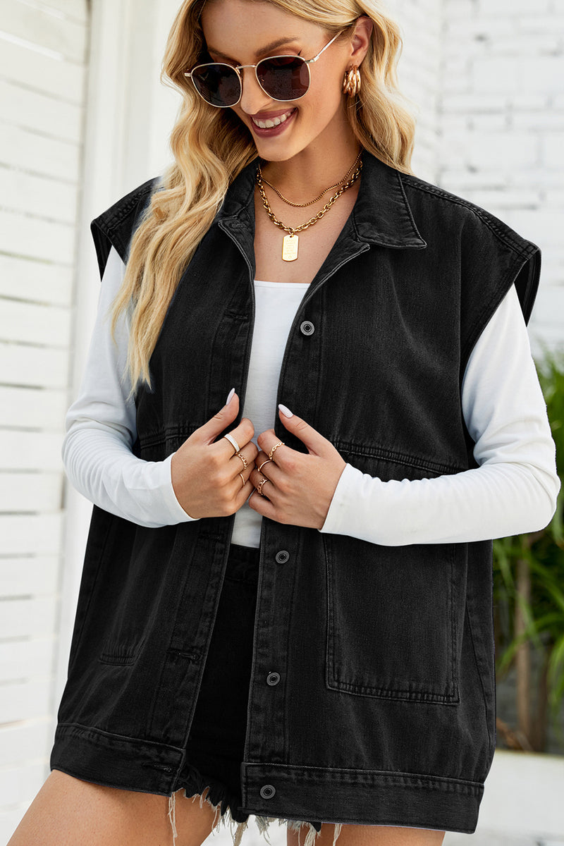 Sleeveless button-down denim jacket - AnnieMae21