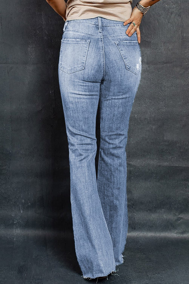 Distressed Raw Hem Flare Jeans - AnnieMae21