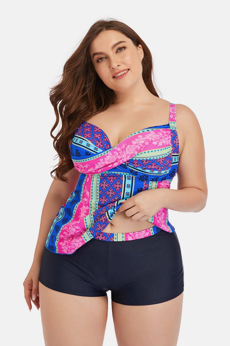 Plus Size Printed Crisscross Cutout Two-Piece Swim Set - AnnieMae21