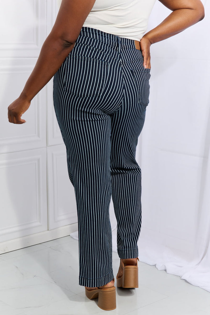 Judy Blue Cassidy Full Size High Waisted Tummy Control Striped Straight Jeans - AnnieMae21