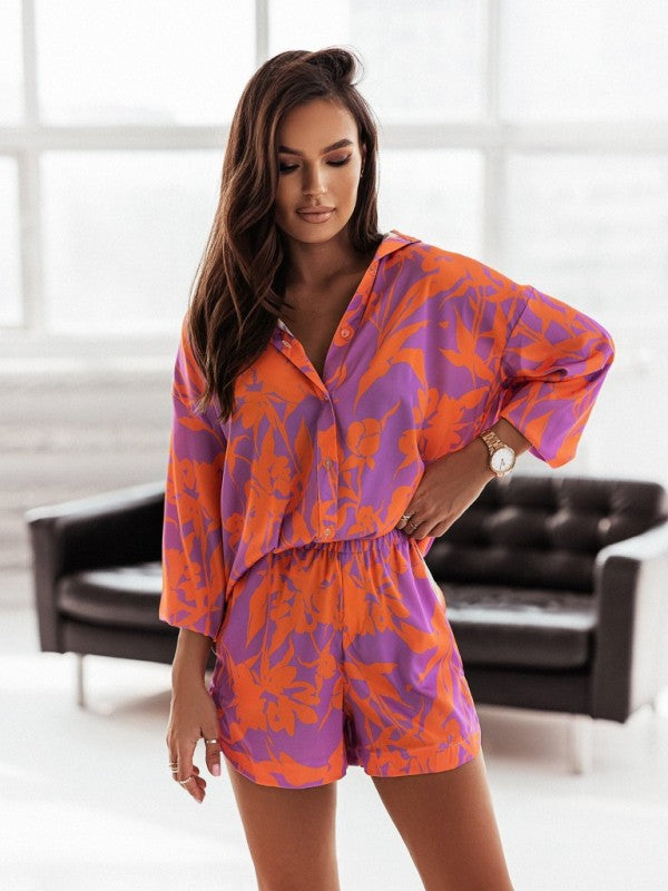 Women's vacation style printed shirt + shorts two-piece sets - AnnieMae21