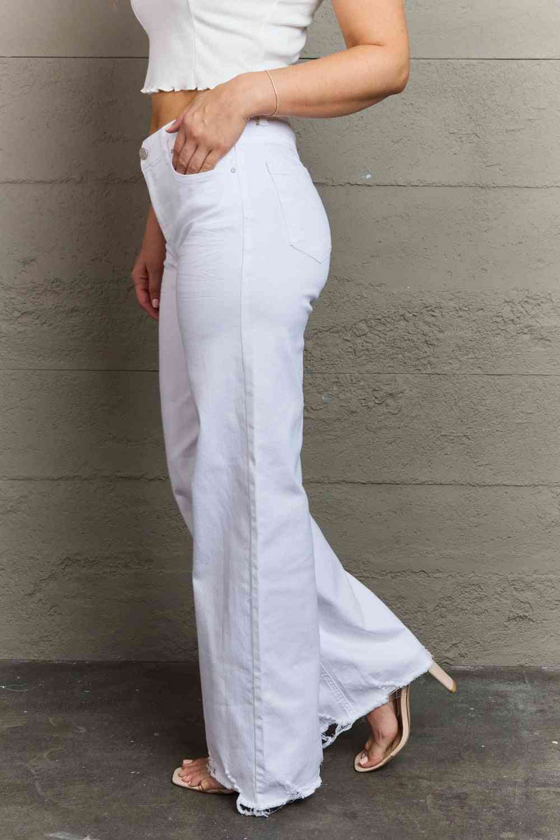 RISEN Raelene Full Size High Waist Wide Leg Jeans in White - AnnieMae21