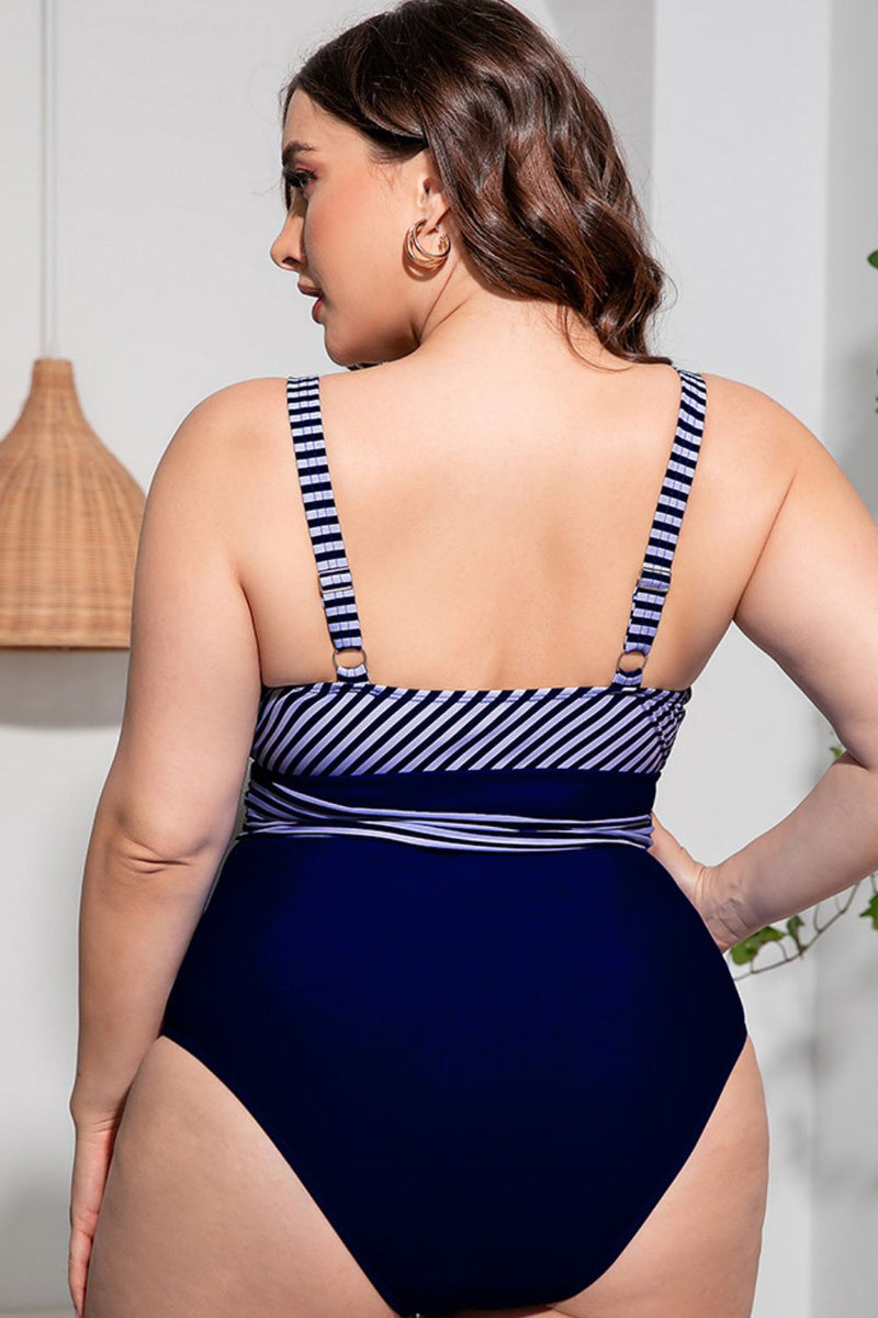 Plus Size Striped Tie-Waist One-Piece Swimsuit - AnnieMae21