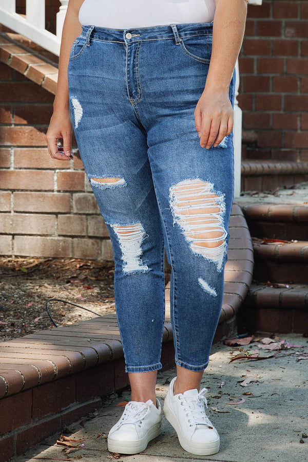 Plus Size Ripped Distressed Skinny Jeans - AnnieMae21